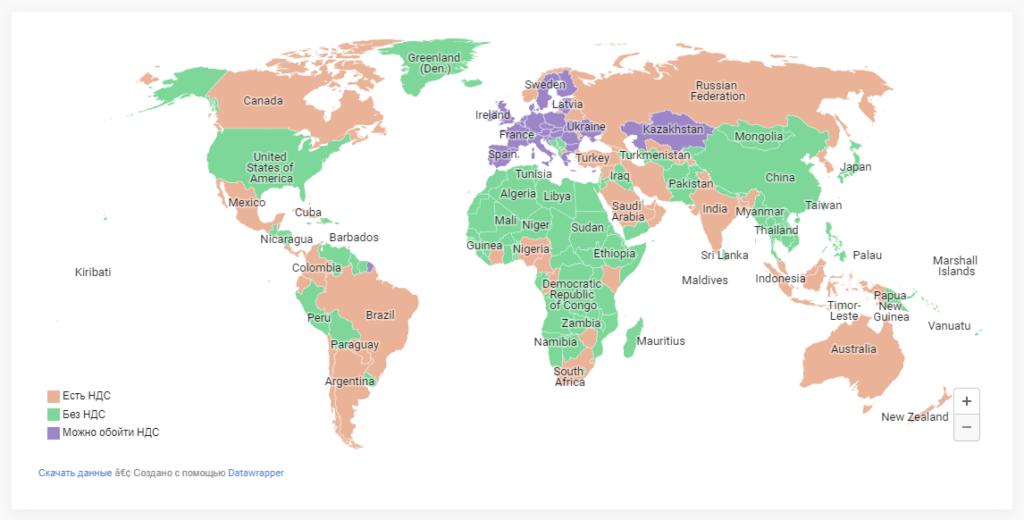 НДС Фейсбук 2023 \ Страны без НДС Facebook карта